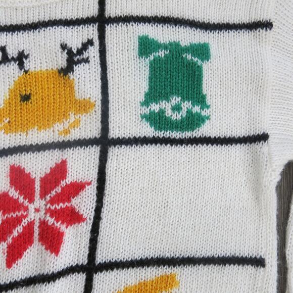 Vintage GEARING UP Ugly Christmas Sweater Size L Women Chunky Knit White Multi - Picture 3 of 8